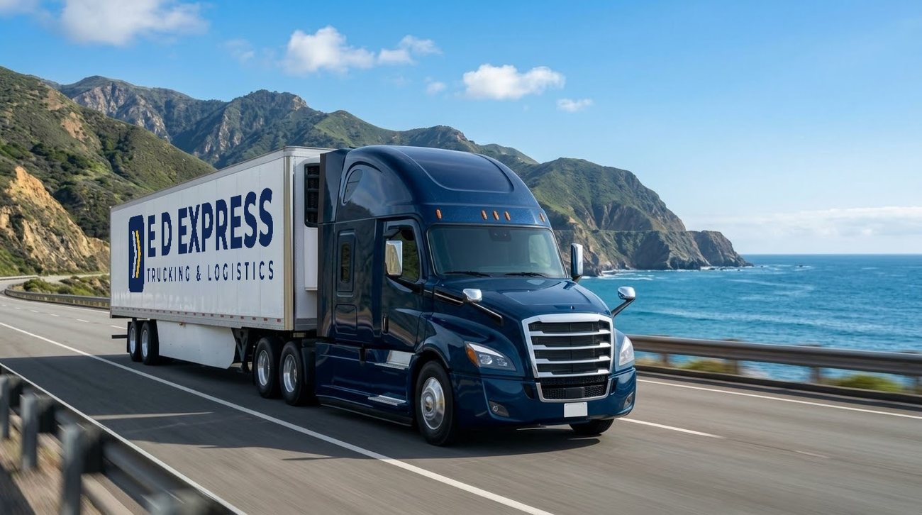 E D Express truck hooked to a 53-foot reefer trailer